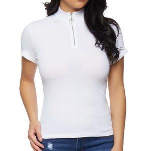Zip Neck Short Sleeve Top in White